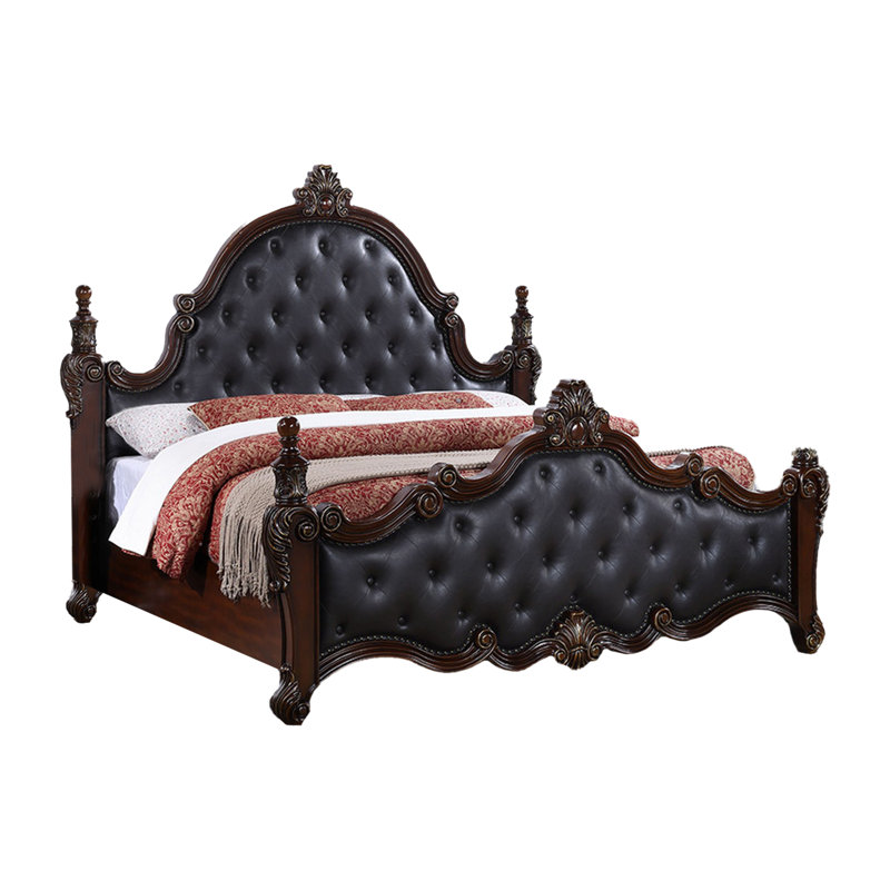 Moni Bed, Tufted Classical Upholstery, King, Black/Cherry Brown