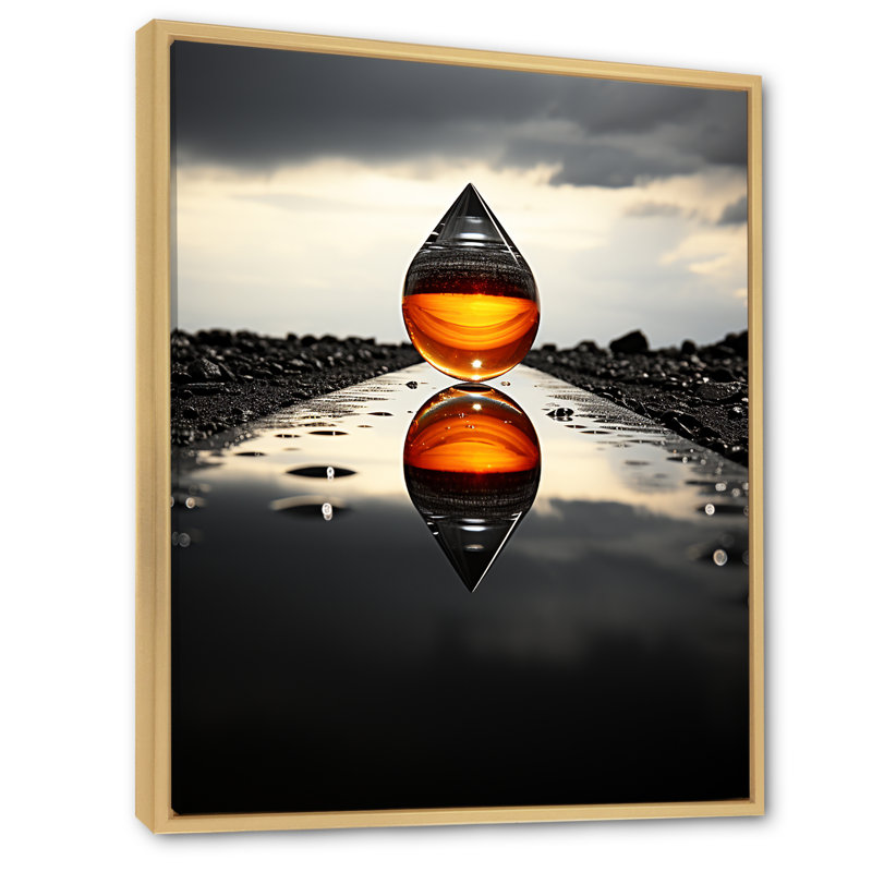 Drop Reflection With Monochromatic Landscape - Abstract Wall Decor, H 32 po x l 16 po x P 1 po, Cadre naturel flottant