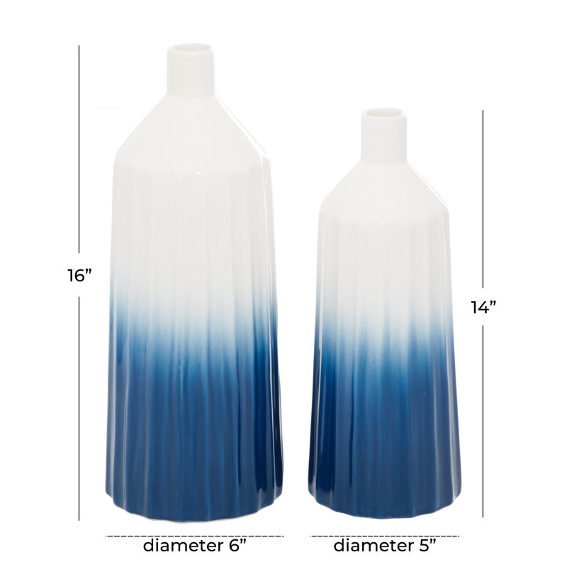 Coastal Serenity Handmade Blue Gradient Ceramic Bud Vase Set