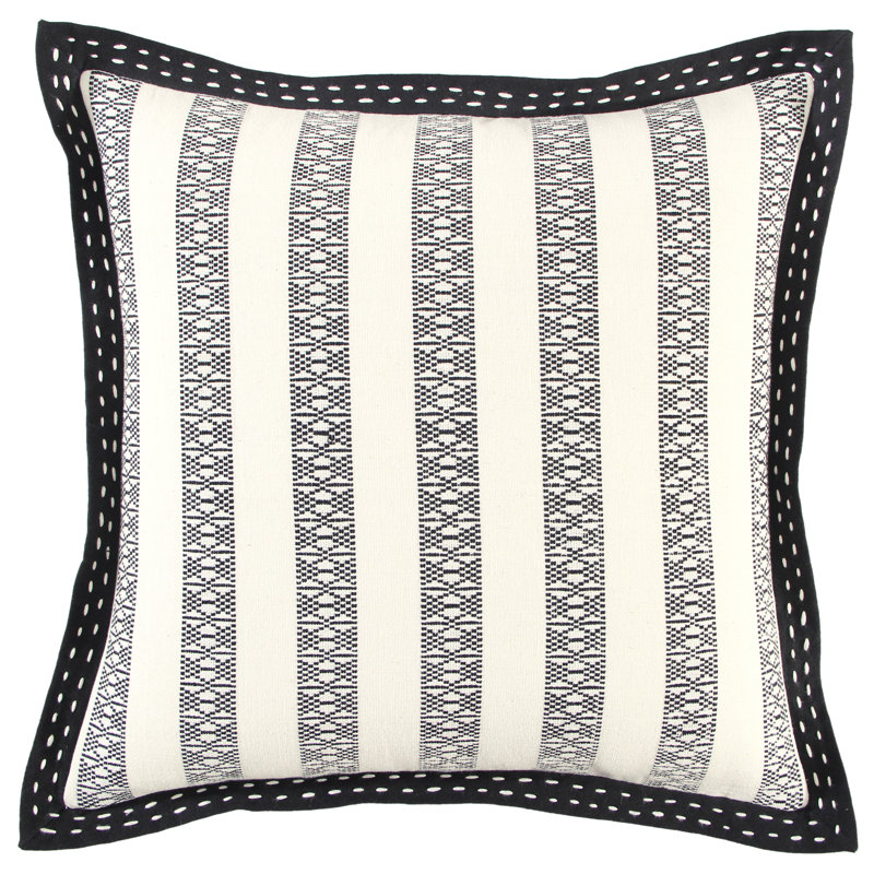  Housse et insert de coussin carré en coton, Noir / Ivoire