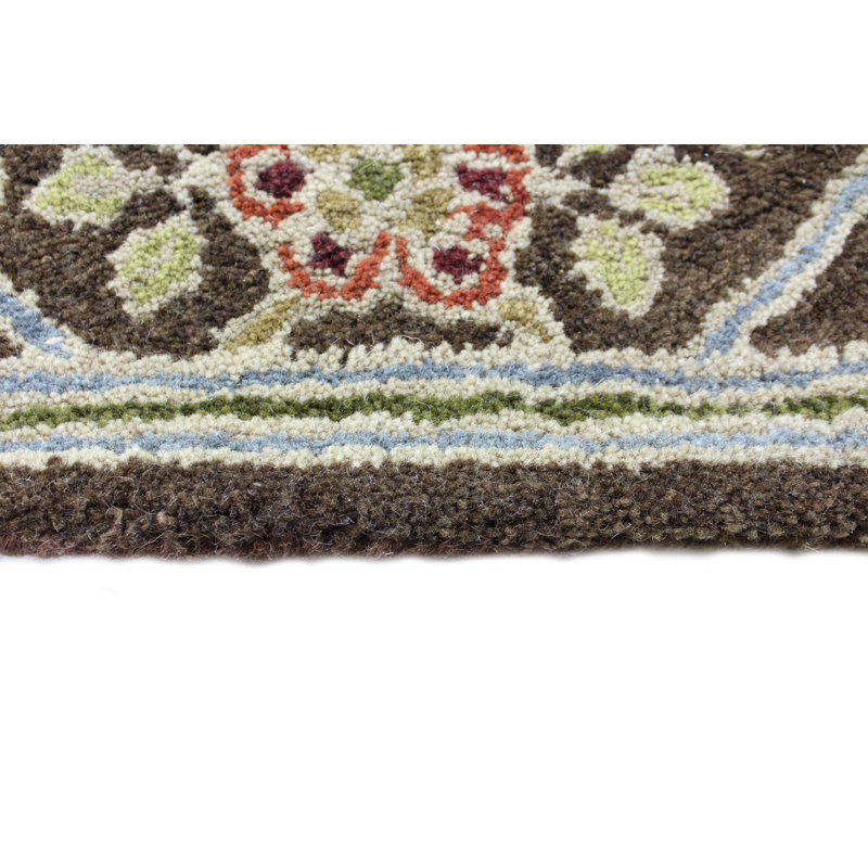 Tapis oriental en laine touffeté chocolat / rouge / jaune Stacey, Rectangle 7 pi 9 po x 9 pi 9 po