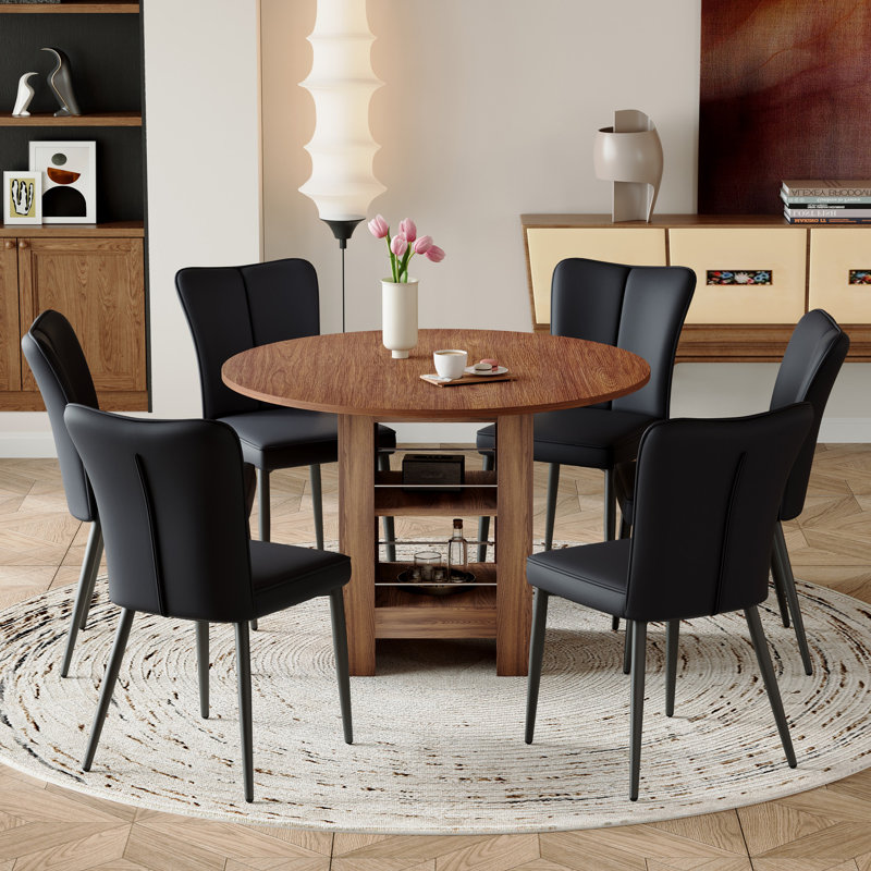 Table de salle à manger 42 "Mid-Century, Noyer, Noir, 7 pièces : table, 6 chaises