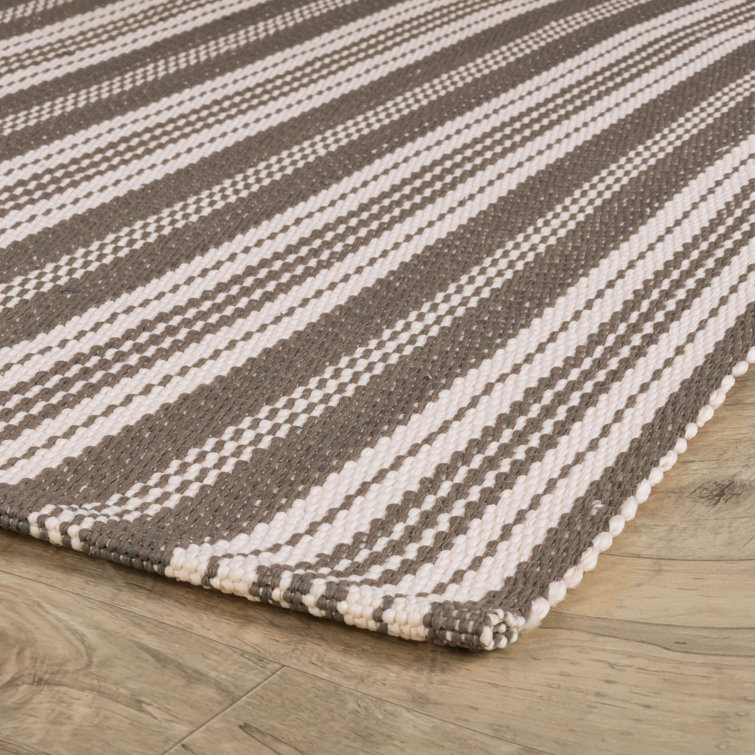 Rish Ticking Stripe Grey/Ivory Handwoven Indoor/Outdoor Rug