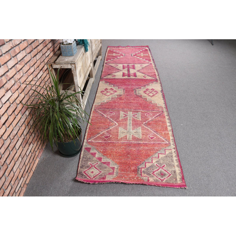 Tapis de couloir vintage rétro Anatolian idéal pour les escaliers et les couloirs dans un ton rose vif