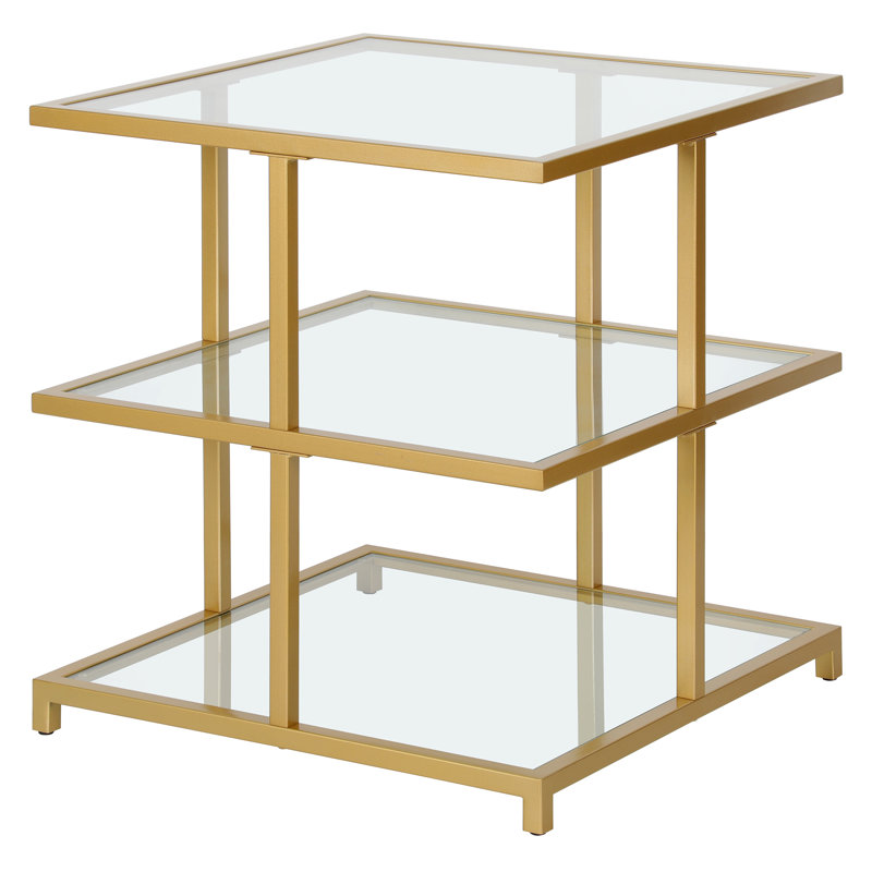 Falito Glass Top Frame End Table, Brass