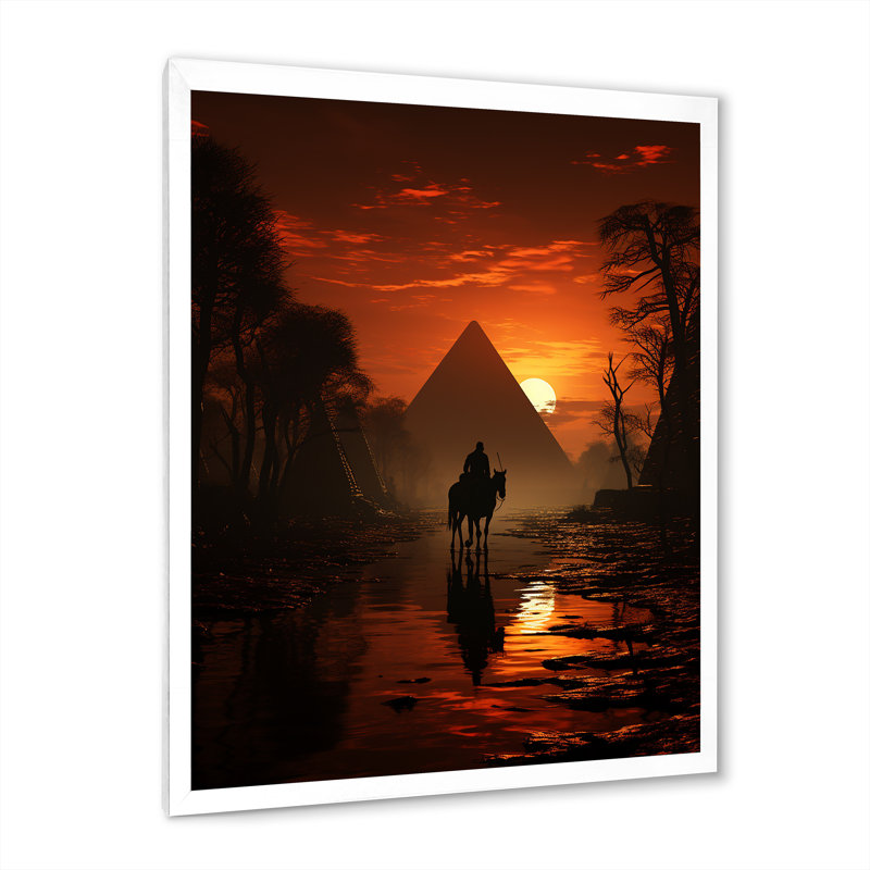 Silhouette de pyramide égyptienne encadrée sur toile, Cadre photo blanc, H 44 po x l 34 po x P 1,5 po