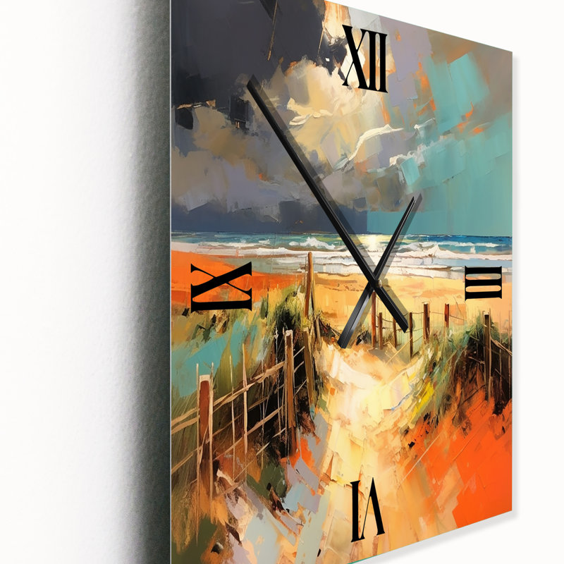 Plage, chemin menant à l'océan, peinture I - Horloge murale côtière en métal, Petit