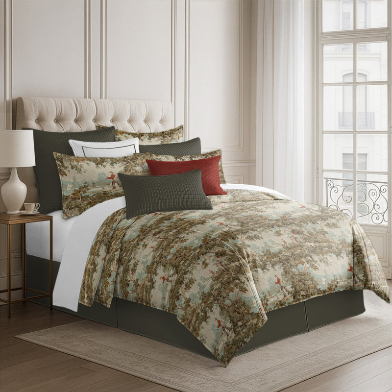 Greenwood Ivory/Red Linen Duvet Cover Set, Full/Double Duvet + 2 Standard Shams