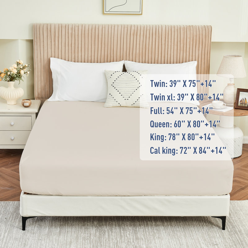 Double Brushed Microfiber Fitted Sheet With Straps Fits Up To 14, Queen Fitted Sheet, Beige