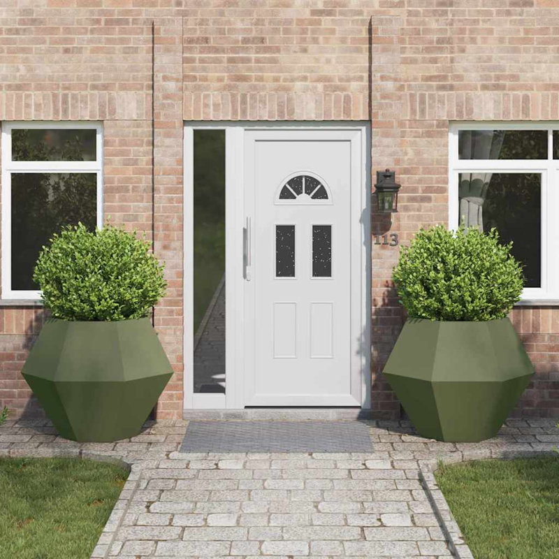 Planter 2 Pcs Steel, Olive Green, 80cm H x 100cm W x 100cm D