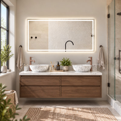 Miroir de meuble-lavabo à DEL 48 po x 24 po avec éclairage 3 couleurs à intensité variable, anti-buée, verre givré à bord droit, verre argenté sans cuivre