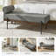 Banc industriel Michalak de 122 cm de long avec coussin et structure en bois massif-185763251