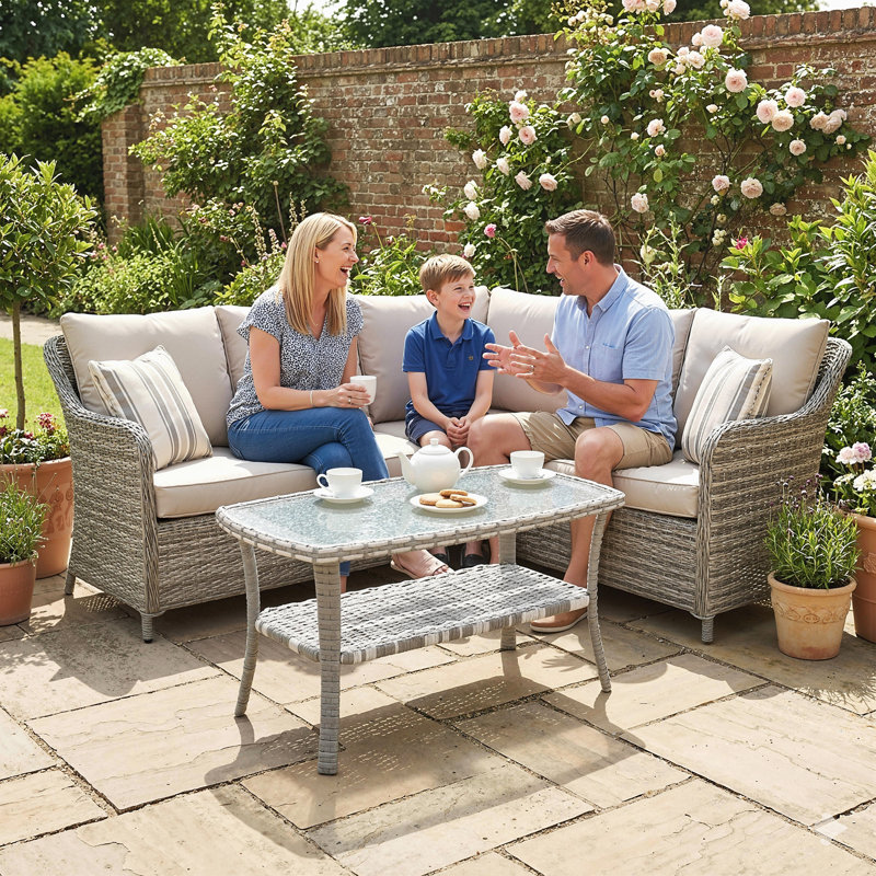Table basse d'extérieur avec rangement, table de patio en osier, gris foncé