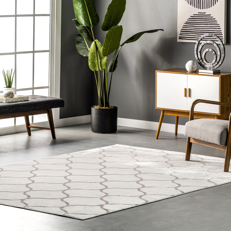 Amstelveen Geometric Beige/Gray Area Rug, Rectangle 4'3" x 6'