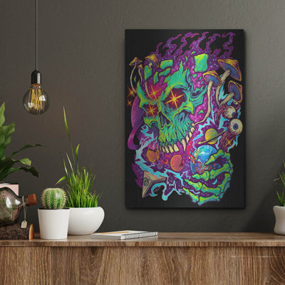 Luxe Metal Art 'Cosmic Psychedelic Space Skull'  by FlyLand Designs Metal Wall Art, 12" x 16"