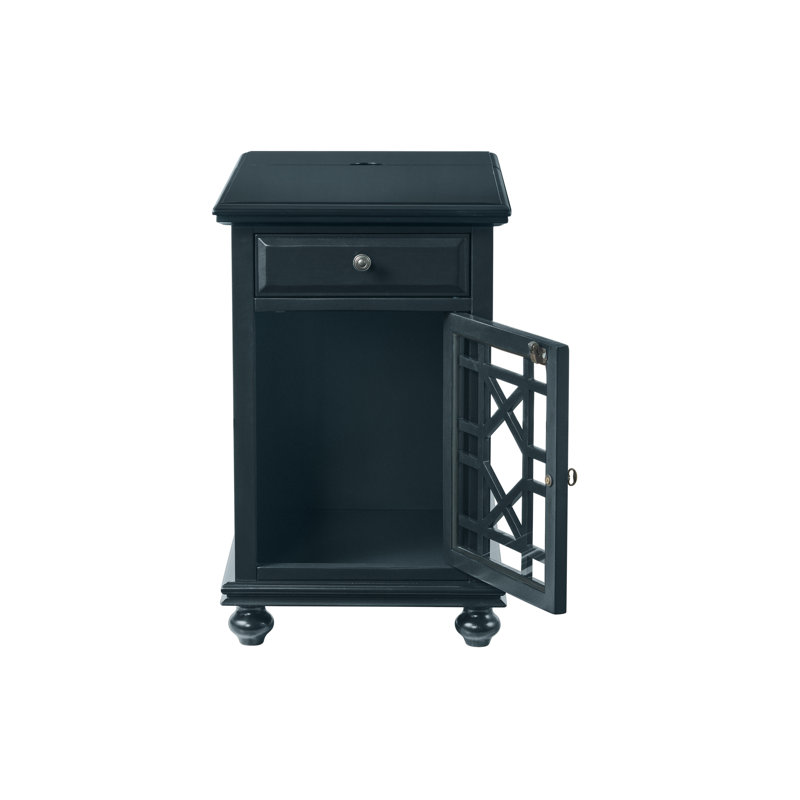 Ahmara End Table with Storage and Charging Station, Catalina Blue