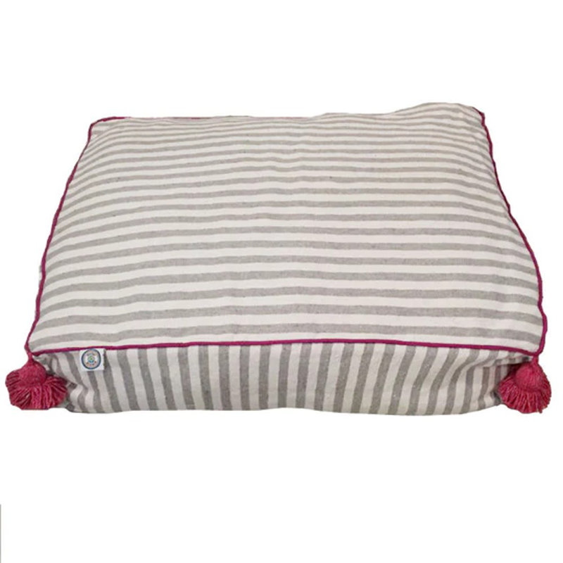 Striped Cotton Pet Bed, Gray/White/Fuchsia