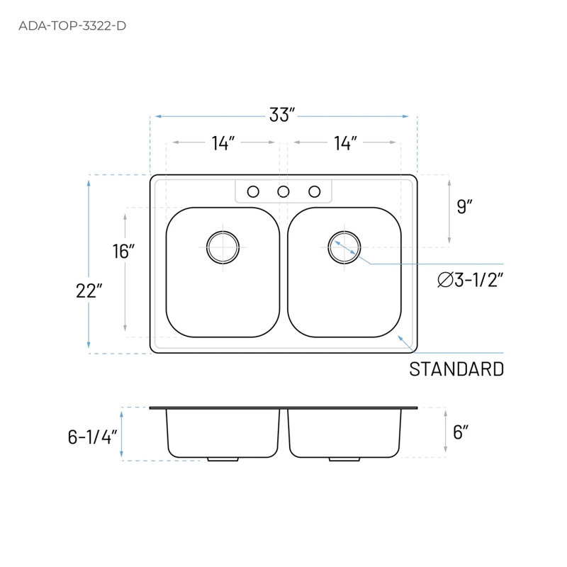 33'' L Double Bowl Stainless Steel Kitchen Sink