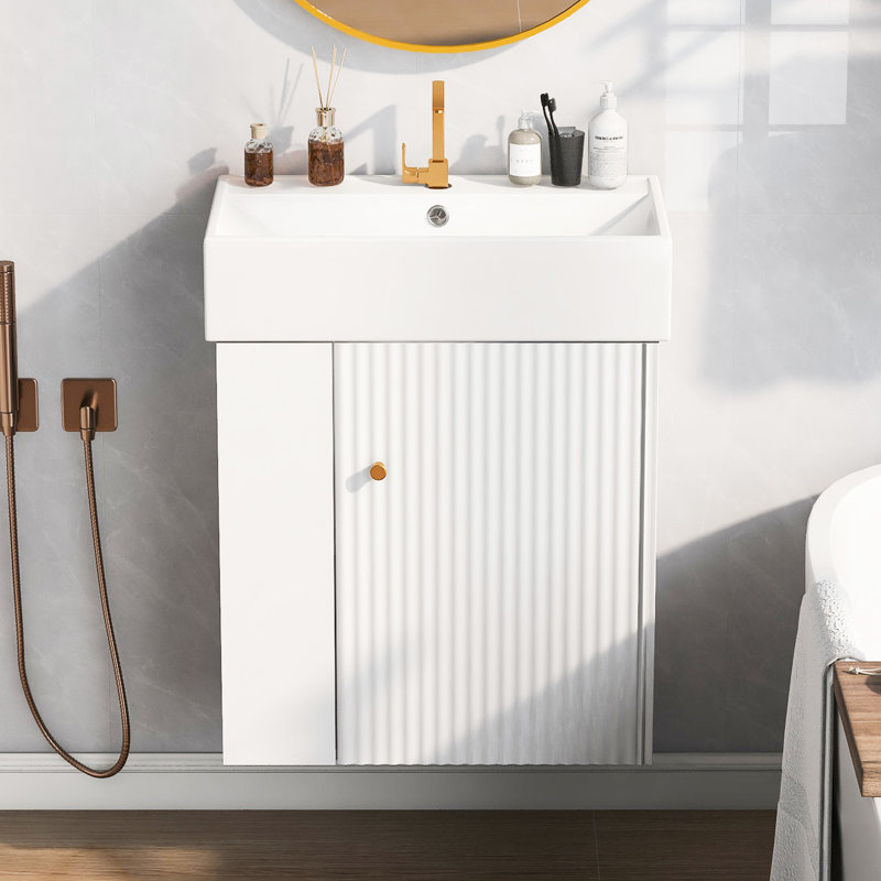 Lavabo de meuble-lavabo en céramique 21,6 po - blanc, fini rayé, teinté - surface hygiénique, fabrication à la chaleur tendance, matériau teinté, qualité