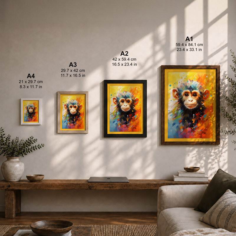 Chimpanzee Splash Modern - Print, A3 - 42.0 x 29.7 cm, White