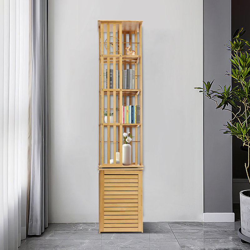 360° Revolving Bookcase, Corner Freestanding Storage Shelf, Natural
