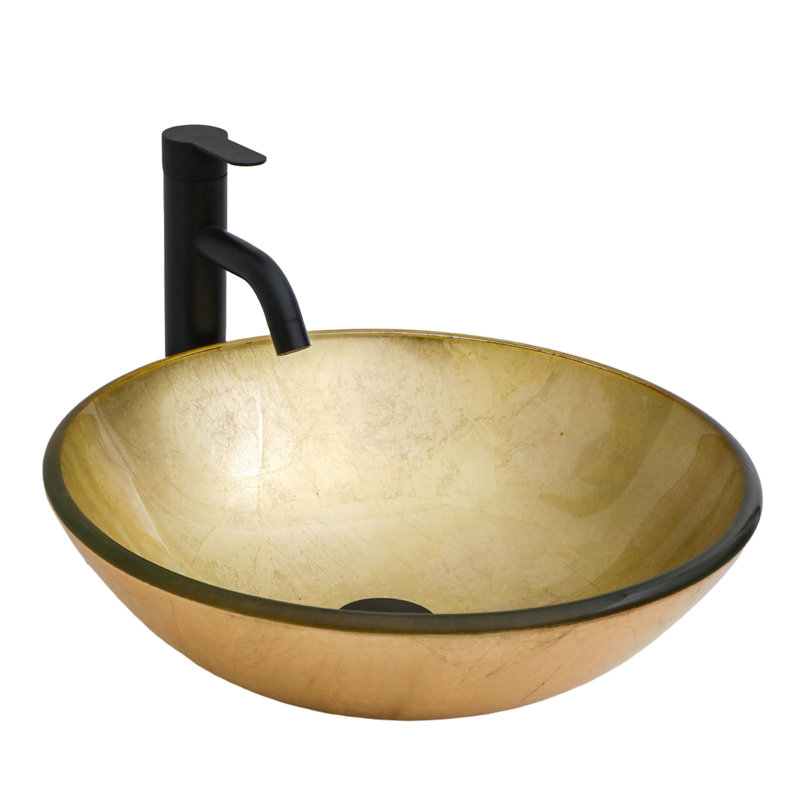 Lavabo de salle de bain vasque en verre trempé avec robinet noir et bonde escamotable
