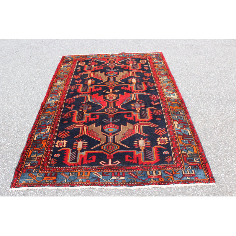 Tapis bohème tribal bleu marine et rouge 4 x 7