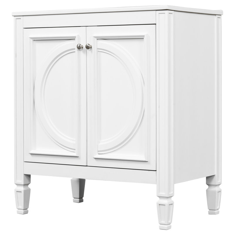 Meuble-lavabo blanc de 30 po avec lavabo, conception rétro - charnières et glissières en métal, rangement spacieux, lavabo en céramique, intérieur en bois véritable,