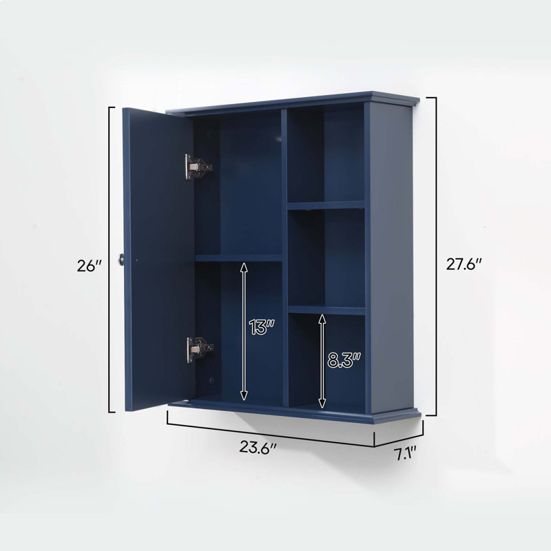 Armoire murale de salle de bain 23,6 po, H 27,55 po x l 23,62 po x P 7,08 po, Bleu