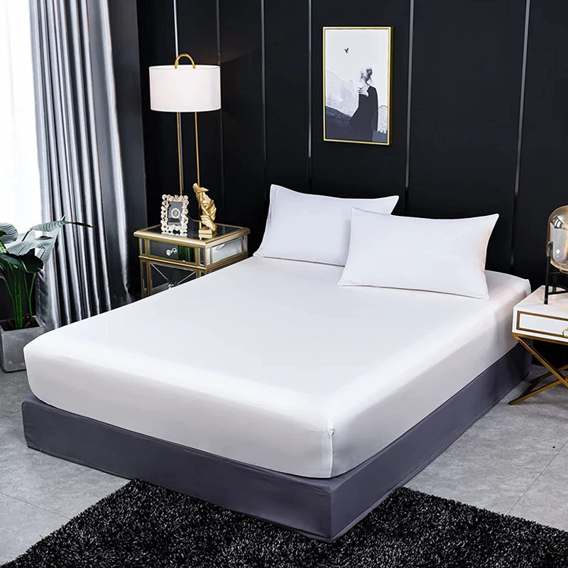 Drap-housse 100% satin de coton 300 fils 300 fils, Drap-housse très grand californien, Blanc