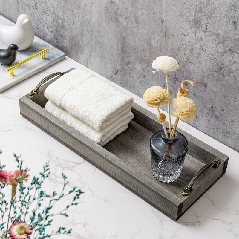 Plateau en bois pour accessoires de salle de bain, Gris rétro