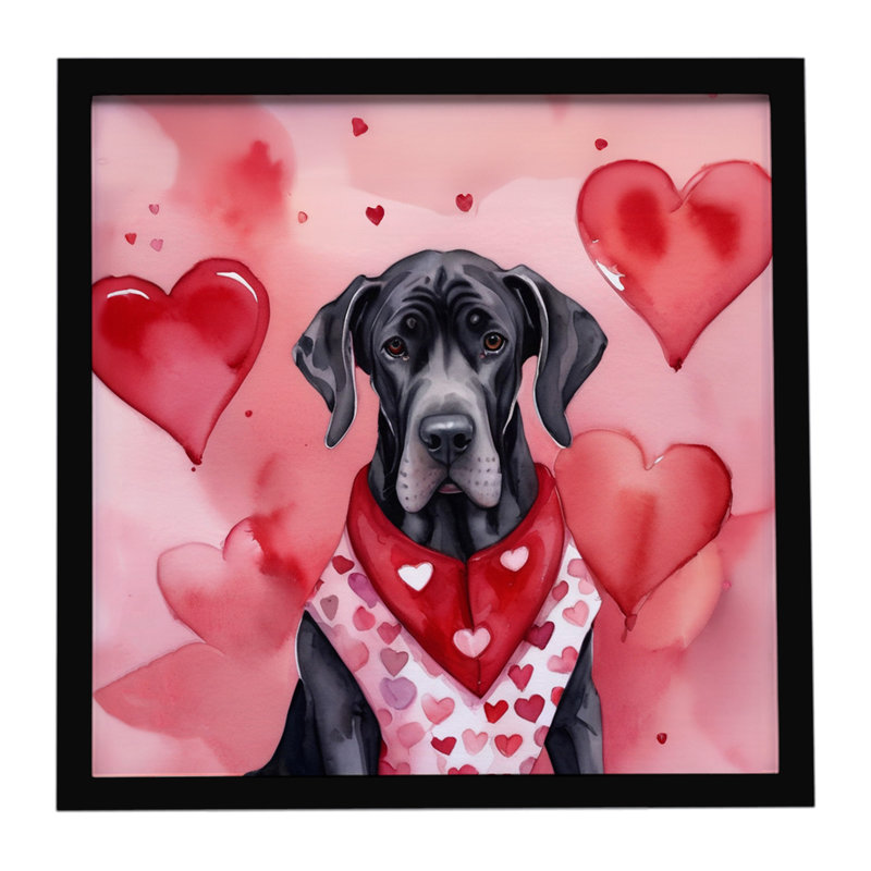 Great Dane My Valentine, reproduction d'art encadrée