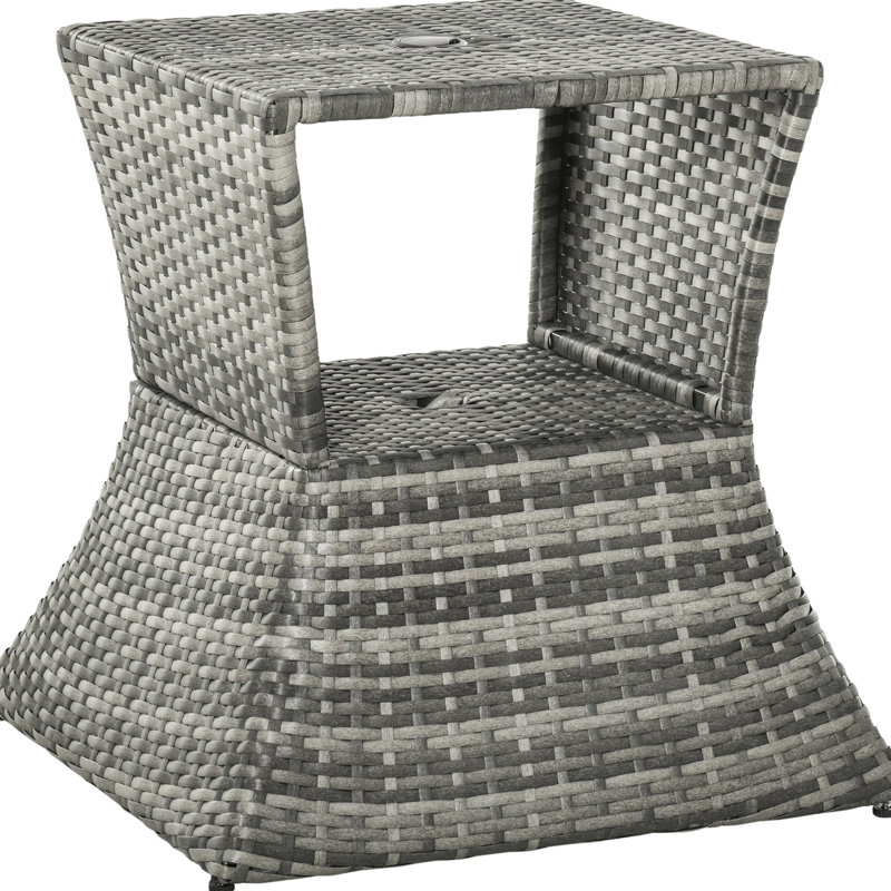 Side Table With Umbrella Hole - 'S 2 Tier Outdoor Storage For Patio, Garden, Backyard Spaces Metal Frame, Weather , Grey Use & ,