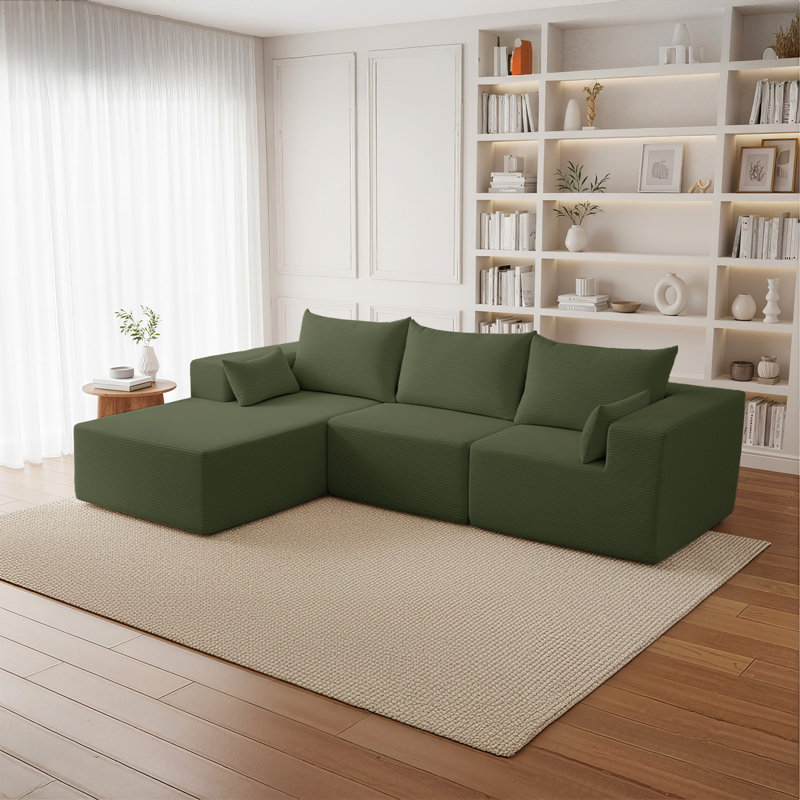 Canapé modulaire et combinable en L 105,5 po Corduroy, Mélange de polyester vert