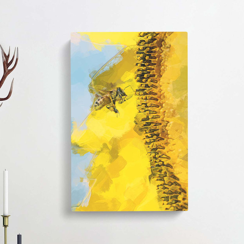 Busy Bee And Yellow Flower In Abstract - Wrapped Canvas Print, 60cm H x 40cm W x 3cm D