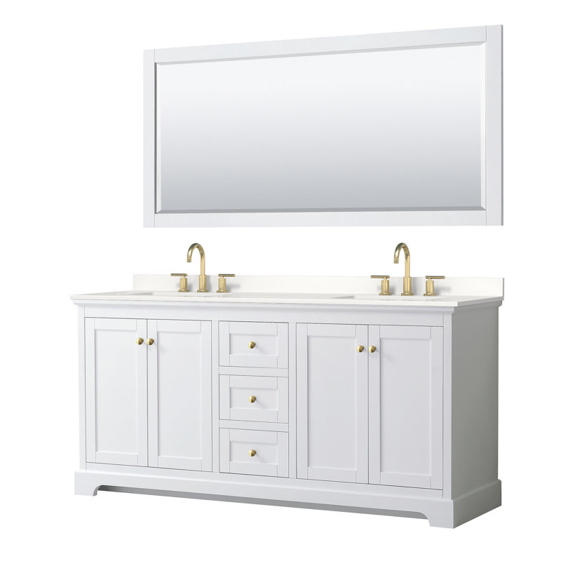 Avery 72'' Double Bathroom Vanity with Top with Mirror, Polished Chrome, White