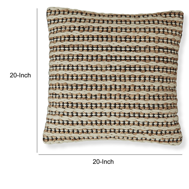 Ensemble de 4 coussins décoratifs en coton tissé à rayures, 20 pouces, beige, noir