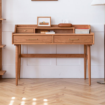 Bureau rectangulaire en bois massif avec tiroirs Burlywood