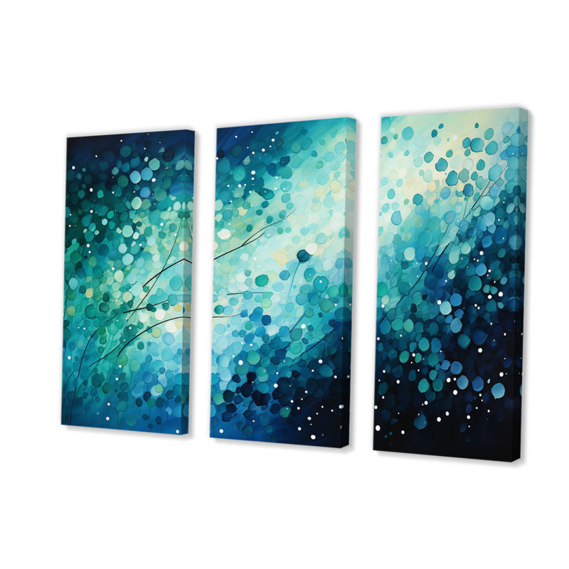 Turquoise Tranquility IX - 3 pièces sans cadre sur métal, 28" H x 36" W, Wrapped Canvas