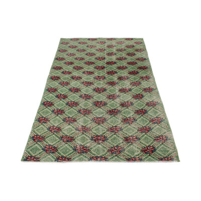 4x7 Green and Magenta Turkish Anatolian Rug
