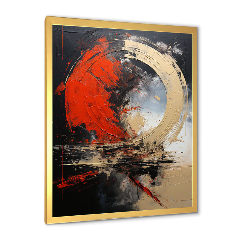 Red Moon Shapes - Art mural abstrait, Encadrement doré, H 20 po x l 12 po x P 1 po