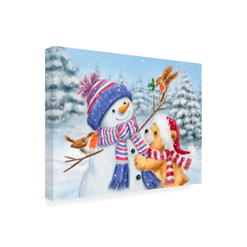 Art sur toile «bolologia», bonhomme de neige et ours, H 14 po x l 19 po
