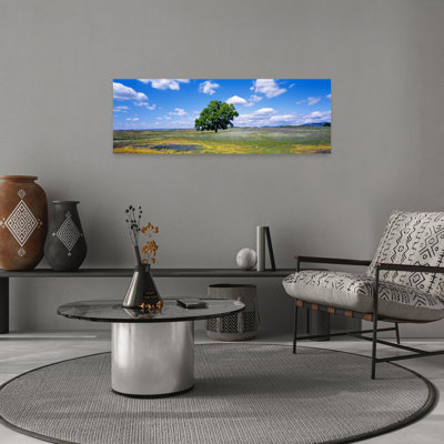 Un seul arbre dans un champ de fleurs sauvages, montagne de la Table, Oroville, Californie, États-Unis, paysage contemporain abstrait, art mural montagne