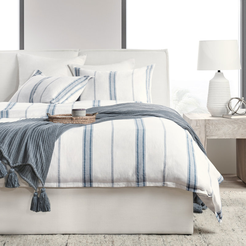Brooke Duvet Cover, Queen Duvet Cover, White/Blue Striped