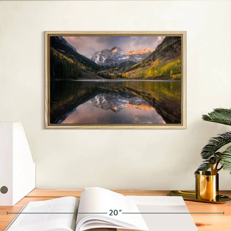 Maroon Bells, Colorado, Cadre flottant en bois naturel, 37 po x 25 po