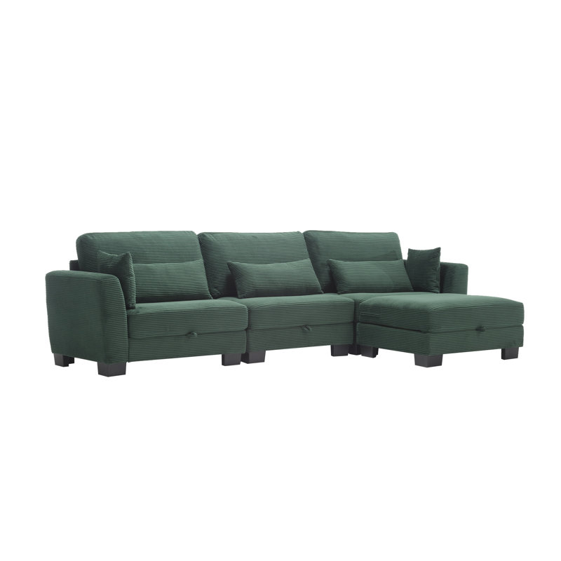 L-shaped sofa with adjustable storage, Green