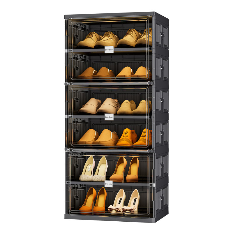  Armoire de rangement à chaussures pliable à 6 niveaux avec portes magnétiques noires, 4