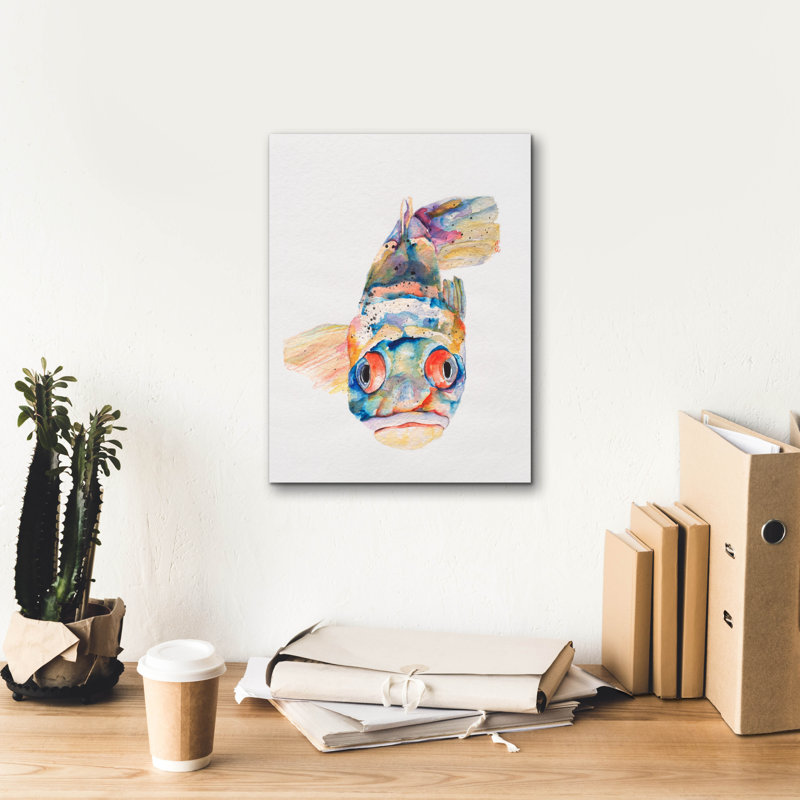 «Blue Fish» par Pat Saunders-White, toile épique Graffiti 12 po x 16 po
