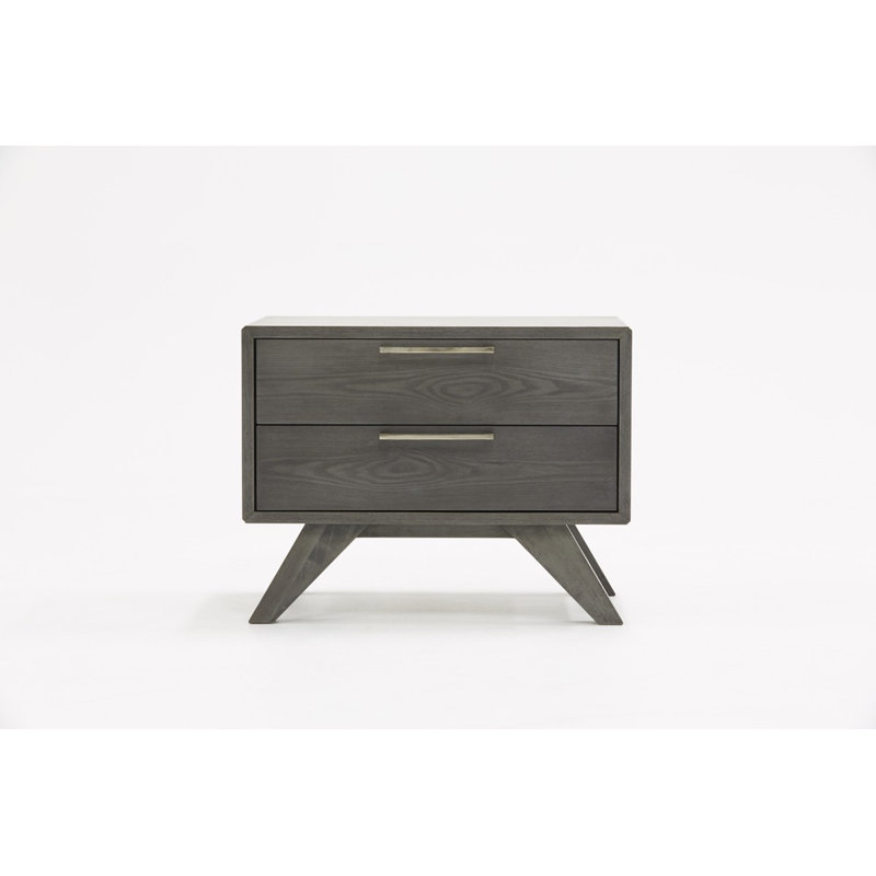 Table de chevet moderne avec deux tiroirs gris délavé, gris