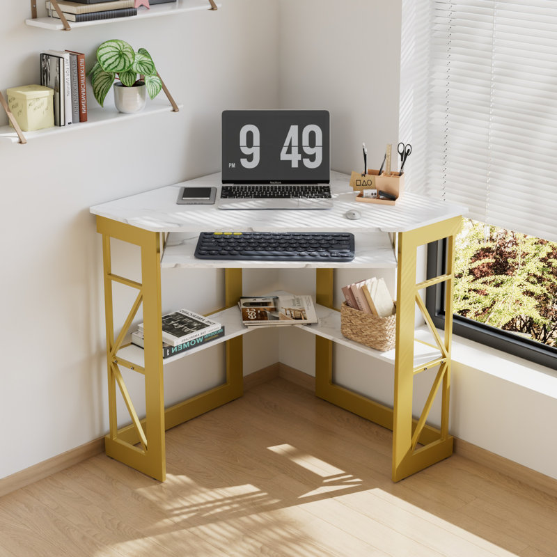 Lambrecht Corner Computer Desk, White Gold